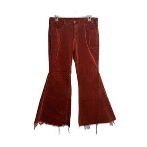 Wisteria Lane Women's 1XL Raw Corduroy Bell Bottom Pants Red Orange 36 x 32
